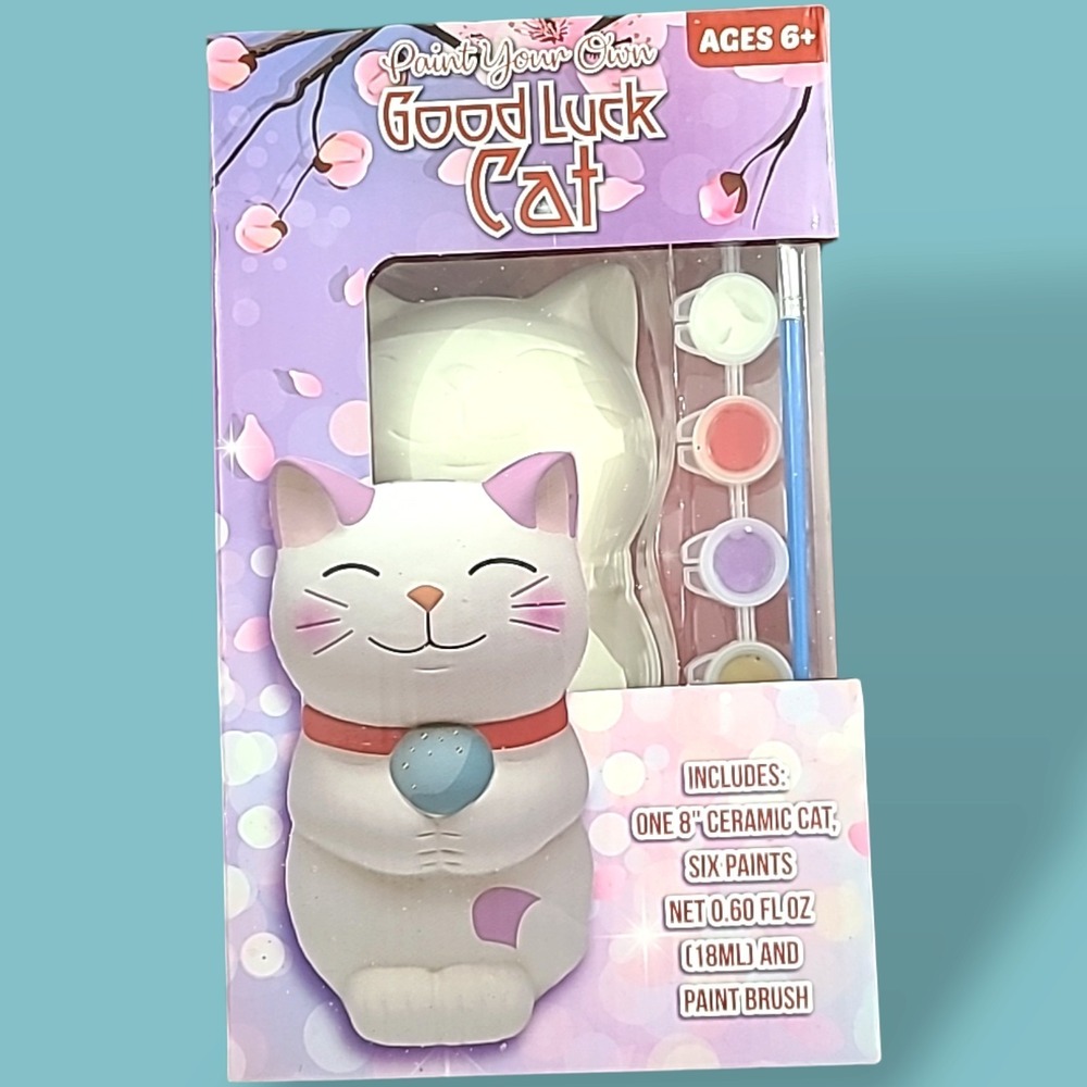 Paint Your Own Good Luck Cat 8" Ceramic Maneki Neko DIY Craft Kit New